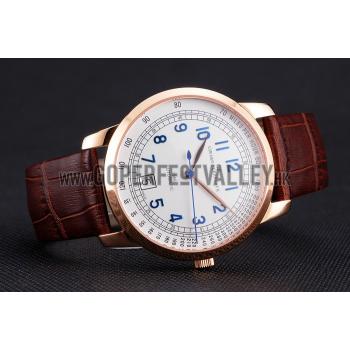 Swiss Girard-Perregaux 1966 Automatic White Dial Gold Case Blue Numerals Brown Leather Strap