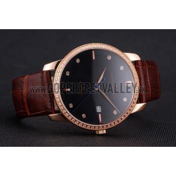 Cheap Swiss Girard-Perregaux 1966 Black Dial Gold Diamond Case Brown Leather Strap