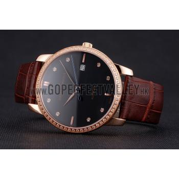 Cheap Swiss Girard-Perregaux 1966 Black Dial Gold Diamond Case Brown Leather Strap