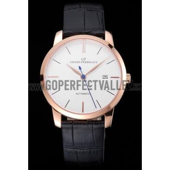 Swiss Girard-Perregaux 1966 White Dial Gold Case Black Leather Strap