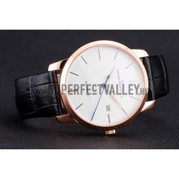 Swiss Girard-Perregaux 1966 White Dial Gold Case Black Leather Strap