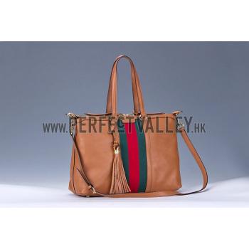 Gucci Rania Web Cognac Leather   Handle Tote