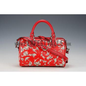 Gucci Boston Arabesque Canvas Shoulder Bag Red