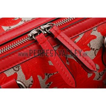 Gucci Boston Arabesque Canvas Shoulder Bag Red