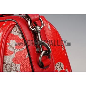 Gucci Boston Arabesque Canvas Shoulder Bag Red