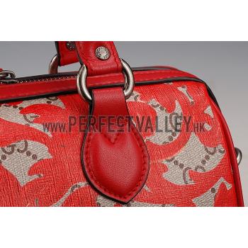 Gucci Boston Arabesque Canvas Shoulder Bag Red