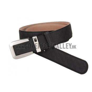 Replica Gucci Black Leather Belt with Square Buckle