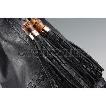 Cheap Gucci Medium Woven Tassels Black Leather Hobo 607325