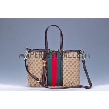 Gucci Rania Web GG Canvas with Brown Leather Trim  Handle Tote