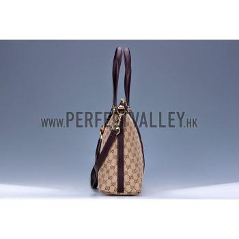 Gucci Rania Web GG Canvas with Brown Leather Trim  Handle Tote