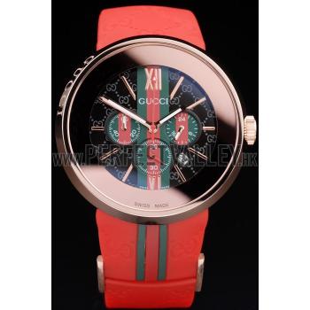 Gucci Red Rubber Band Black Round Dial 2165-307