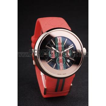 Gucci Red Rubber Band Black Round Dial 2165-307