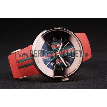 Gucci Red Rubber Band Black Round Dial 2165-307