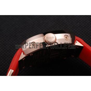 Gucci Red Rubber Band Black Round Dial 2165-307