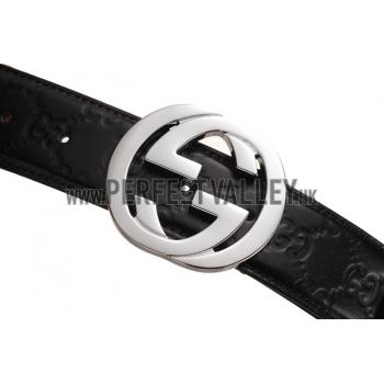 Guccissima Black Leather Belt with Interlocking G Buckle Replica