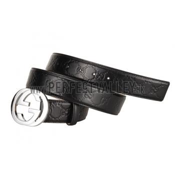 Guccissima Black Leather Belt with Interlocking G Buckle Replica