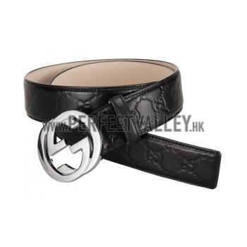 Guccissima Black Leather Belt with Interlocking G Buckle Replica