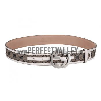 Cheap Gucci White Leather Belt with Silver Interlocking G Buckle