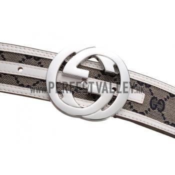 Cheap Gucci White Leather Belt with Silver Interlocking G Buckle