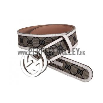 Cheap Gucci White Leather Belt with Silver Interlocking G Buckle