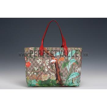 Replica Gucci Tian GG Supreme Canvas And Red Leather Trim Medium Tote  18926795