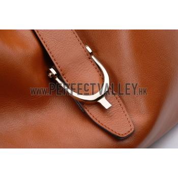 Gucci Soft Stirrup Tan Leather Large Shoulder Bag Cognac