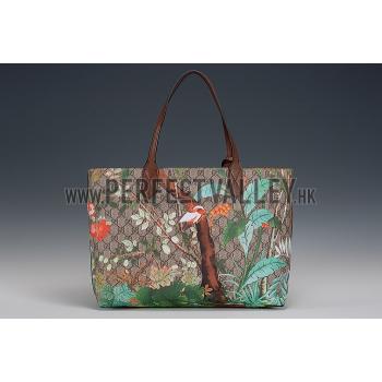 Gucci Tian GG Supreme Canvas And Brown Leather Trim Medium Tote  18926794