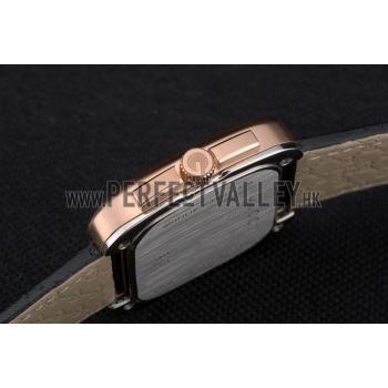 Gucci Black Leather Strap Rose Gold Bezel Black Dial 80222