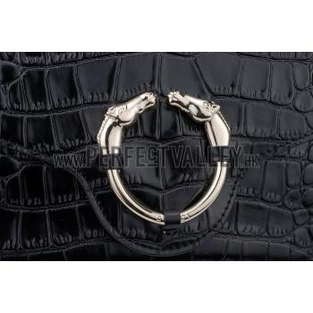 Gucci Ribot Horse Head Black Croc Leather Flap Bag