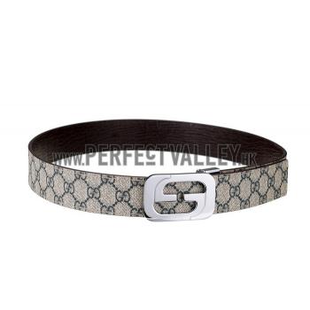 Replica Gucci  Rectangular Silver Double G Buckle Reversible Monogram Belt