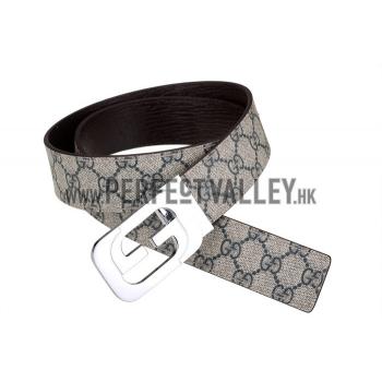 Replica Gucci  Rectangular Silver Double G Buckle Reversible Monogram Belt