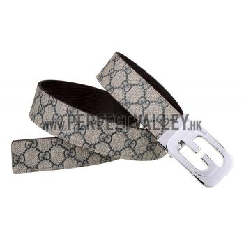 Replica Gucci  Rectangular Silver Double G Buckle Reversible Monogram Belt