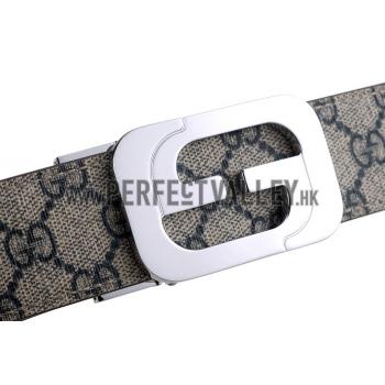 Replica Gucci  Rectangular Silver Double G Buckle Reversible Monogram Belt