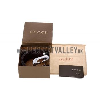 Replica Gucci  Rectangular Silver Double G Buckle Reversible Monogram Belt