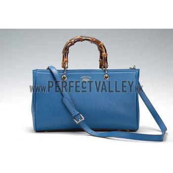 Gucci Bamboo Shopper Leather Small Tote Blue  607315