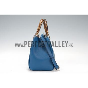 Gucci Bamboo Shopper Leather Small Tote Blue  607315