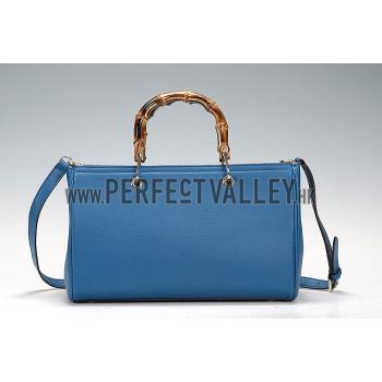 Gucci Bamboo Shopper Leather Small Tote Blue  607315