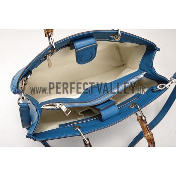 Gucci Bamboo Shopper Leather Small Tote Blue  607315