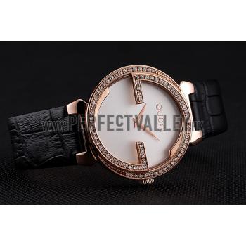 Gucci Interlocking Rose Gold Bezel with Diamonds and Black Leather Band  621514 Replica