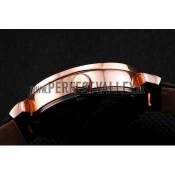 Gucci Interlocking Rose Gold Bezel with Diamonds and Black Leather Band  621514 Replica