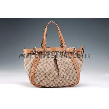 Gucci Belted Large  Handle Bag Canvas Fabric Tan 7773