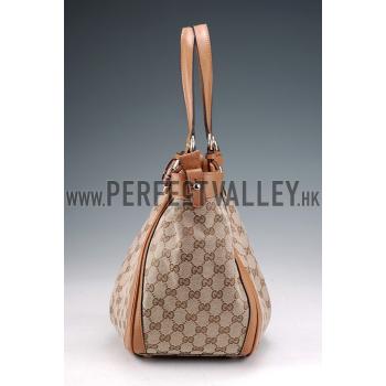 Gucci Belted Large  Handle Bag Canvas Fabric Tan 7773