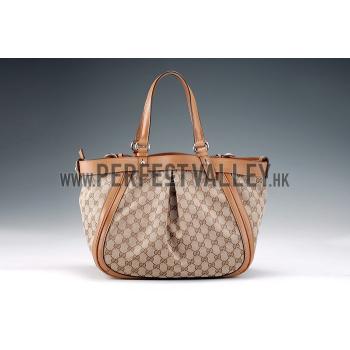 Gucci Belted Large  Handle Bag Canvas Fabric Tan 7773