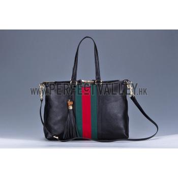 Gucci Rania Web Black Leather   Handle Tote