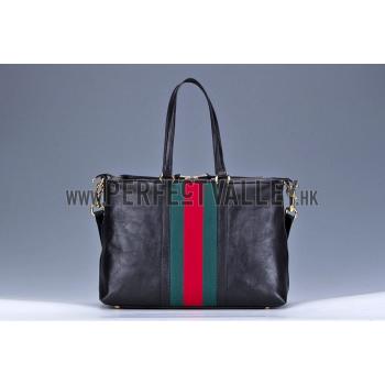 Gucci Rania Web Black Leather   Handle Tote