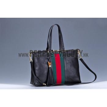 Gucci Rania Web Black Leather   Handle Tote