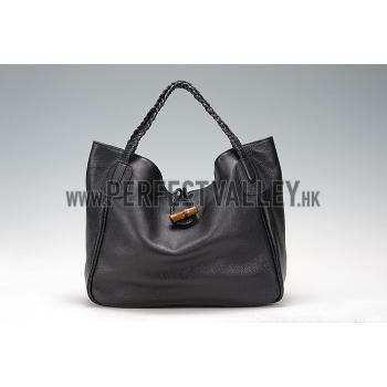 Replica Gucci Hip Bamboo Leather Tote Black 607331