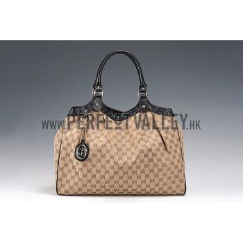 Gucci Sukey Large Tote Black Trim Beige Fabric