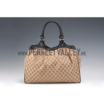 Gucci Sukey Large Tote Black Trim Beige Fabric