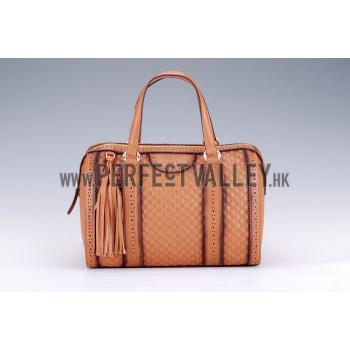 Gucci Duilio Brogue Boston Tan Leather Bag